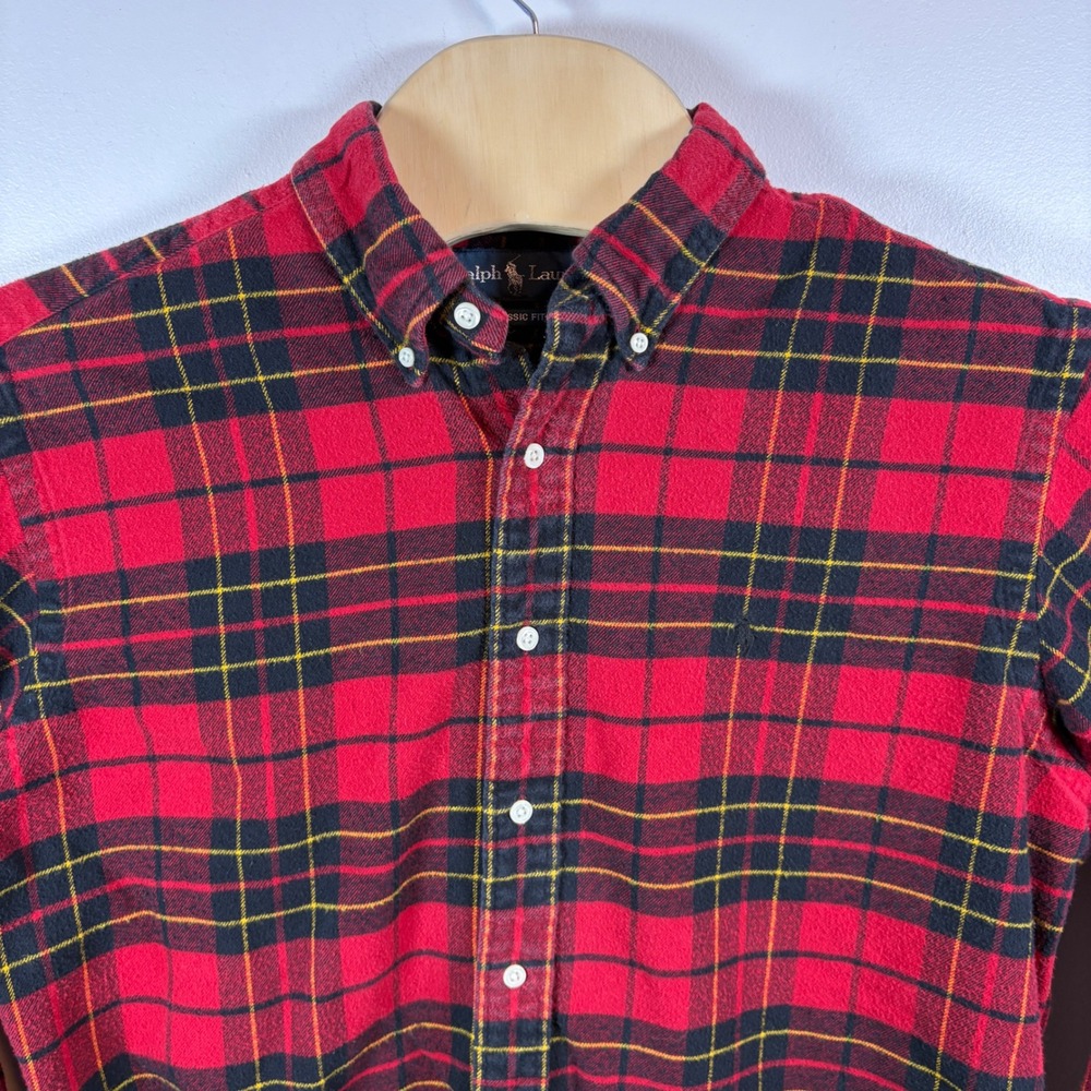 Ralph Lauren Mens Classic Fit Red Plaid Flannel‎ Button Down Shirt Large